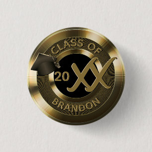 Gold Metallic Graduation Class Of Button