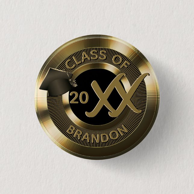 Gold Metallic Graduation Class Of Button (Front)