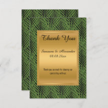 GOLD METALLIC GREEN BOTANICAL Thank you card