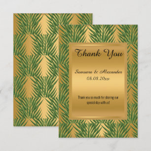 GOLD METALLIC GREEN BOTANICAL Thank you card