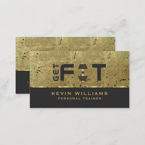 Gold Metallic Grunge Texture Fitness Trainer Business Card