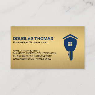 Gold Metallic Home Real Estate Key Business Card
