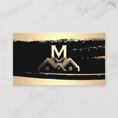 Gold Metallic Homes Logo  Monogram Business Card