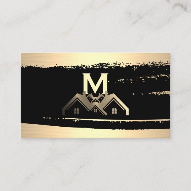 Gold Metallic Homes Logo | Monogram Business Card (Front)