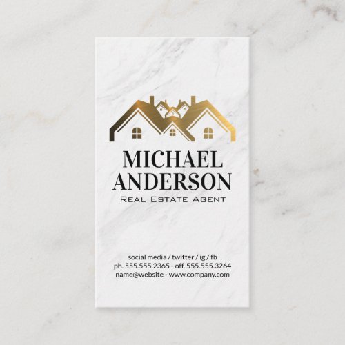 Gold Metallic House Logo  Marble Business Card