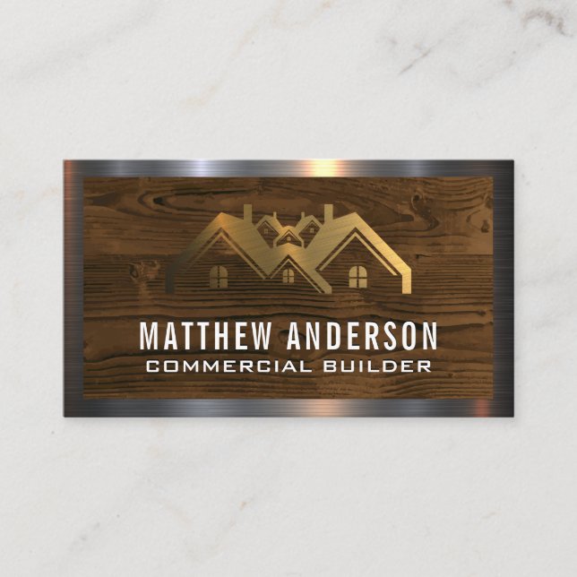 Gold Metallic Houses | Wood  Business Card (Front)