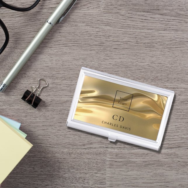 Gold metallic initials name business logo card case (Creator Uploaded)