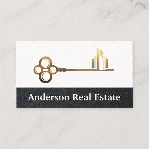Gold Metallic Key City  Real Estate Business Card