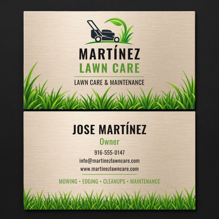 Gold Metallic Lawn Care Landscaping Service Business Card