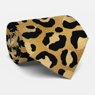 Gold Metallic Leopard Print Neck Tie