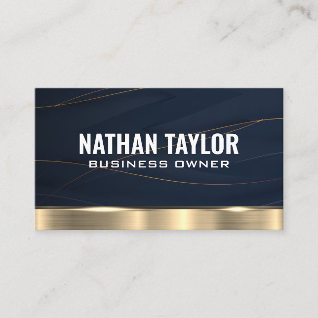 Gold Metallic Lines Dark Blue Background Business Card (Front)