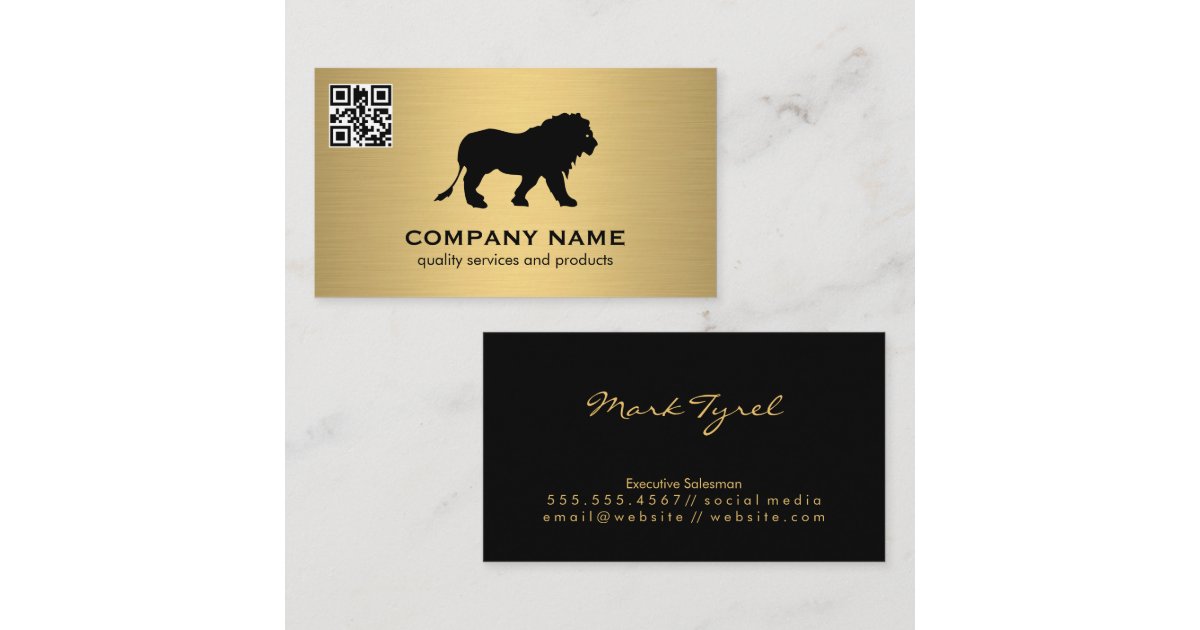 Gold Metallic / Lion Icon / QR Code Scan Business Card | Zazzle