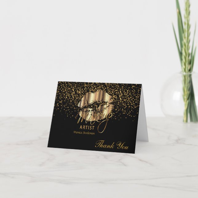 Gold Metallic Lip Color Thank You Card (Front)