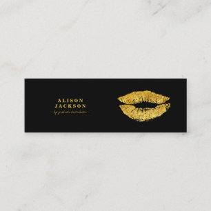 Gold metallic lips on black glam makeup artist mini business card