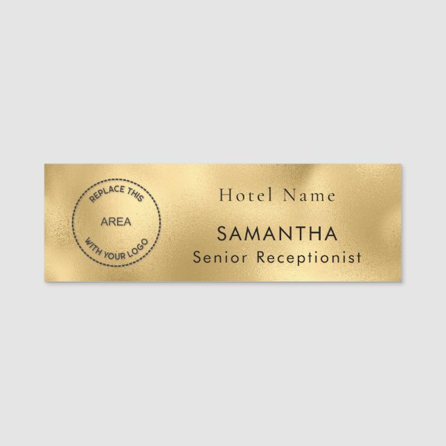 Gold Metallic Logo Name Hotel Job Title Name Tag (Front)