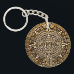 Gold Metallic Look Aztec Calender Key Chain<br><div class="desc">Aztec calender key chain done in a metallic old gold look. Customize to add any text you want. Great gift idea for ancient history buffs.</div>