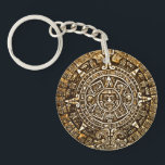 Gold Metallic Look Aztec Calender Key Chain<br><div class="desc">Aztec calender key chain done in a metallic old gold look.  Customize to add any text you want.  Great gift idea for ancient history buffs.</div>