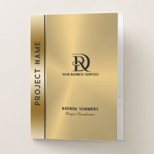Gold Metallic Look Bkack Stripe Accent Pocket Folder