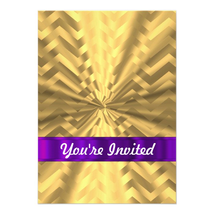 Gold metallic look chevron personalized invitation