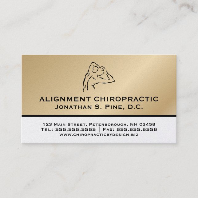 Gold Metallic-Look Chiropractic Business Cards (Front)