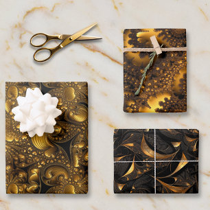 Gold Metallic Look Fractal Designs Wrapping Paper Sheets
