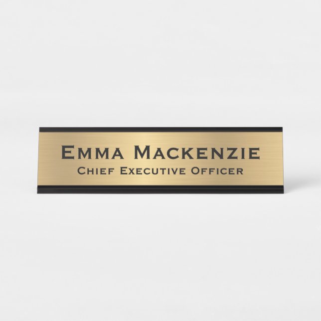 Gold Metallic Look Simple Desk Sign Name Plate (Front)