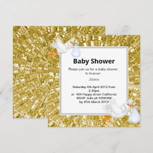 GOLD METALLIC LOOK Stork Baby Shower Invitation