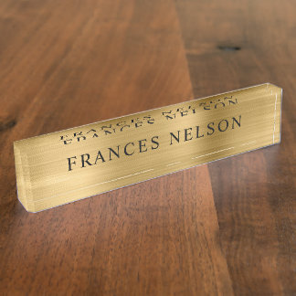 Gold Metallic Look Stylish Serif Desk Name Plate