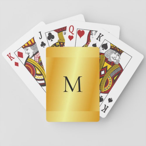 Gold Metallic Look Template Monogram Name Modern Poker Cards