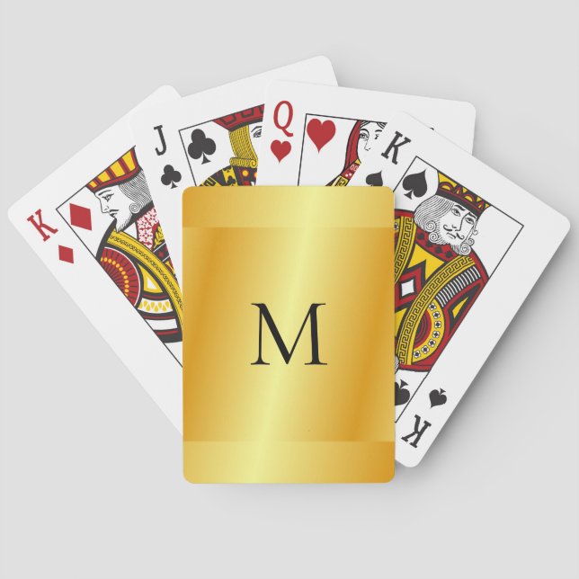Gold Metallic Look Template Monogram Name Modern Poker Cards (Back)