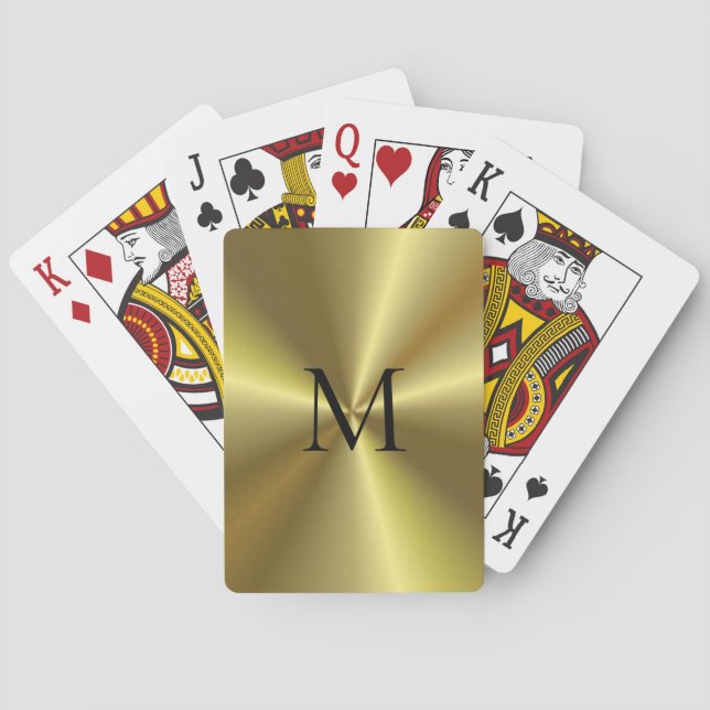 Gold Metallic Look Template Monogrammed Poker Cards (Back)