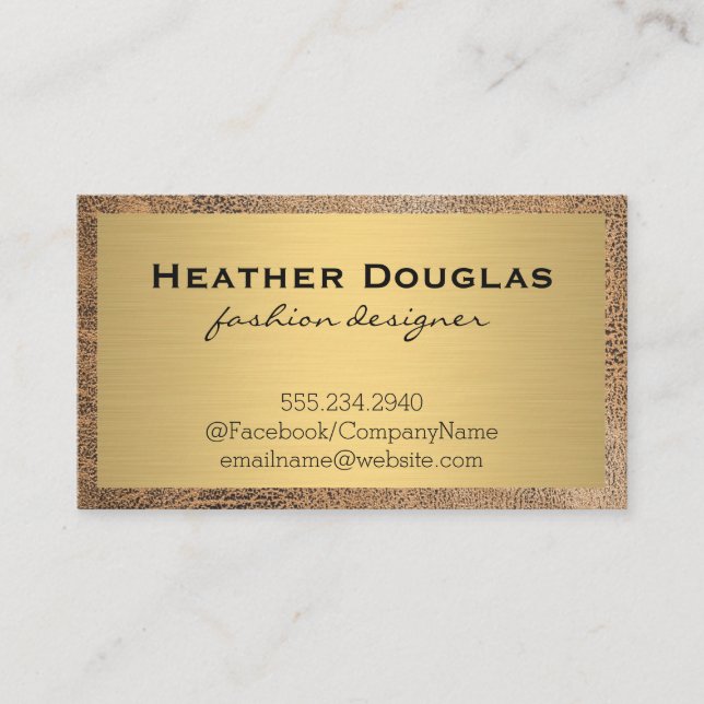 Gold Metallic Lux | Leather Border Business Card (Front)