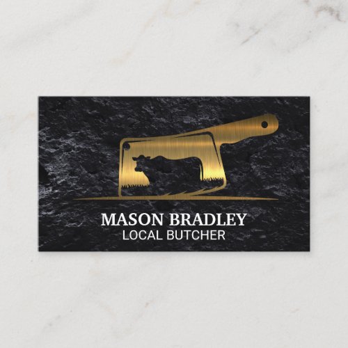 Gold Metallic Meat Cleaver Logo  Business Card