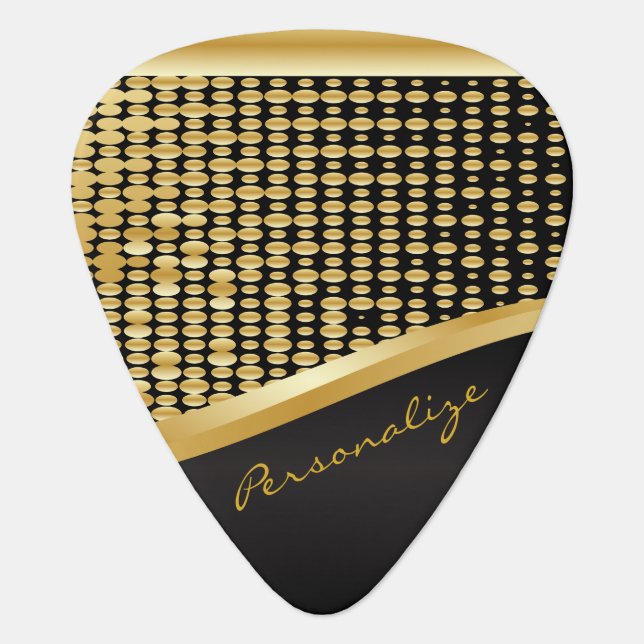 Gold Metallic Metal Mesh Print | DIY Text Guitar Pick (Front)