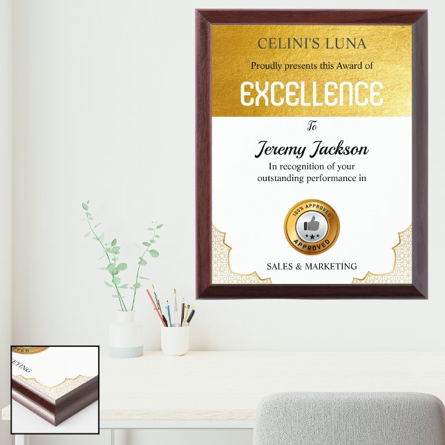 Gold Metallic Minimal Logo Award of Excellence Plaque (Gold Metallic Minimal Logo Award of Excellence)