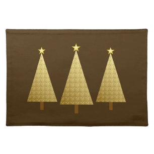 Gold Metallic Modern Christmas Tree Cloth Placemat