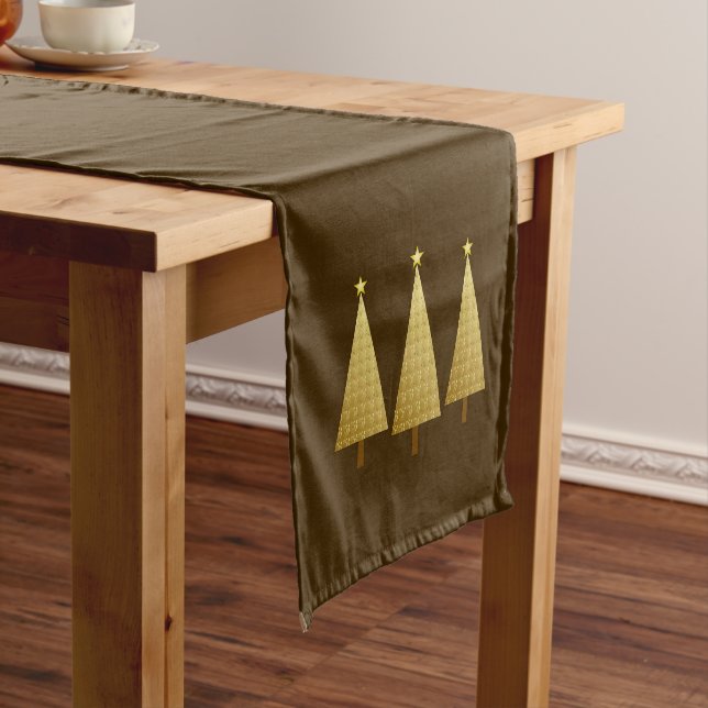 Gold Metallic Modern Christmas Tree Short Table Runner (In Situ)
