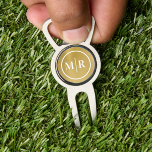 Gold Metallic Monogram Initial Golf Ball Marker Divot Tool