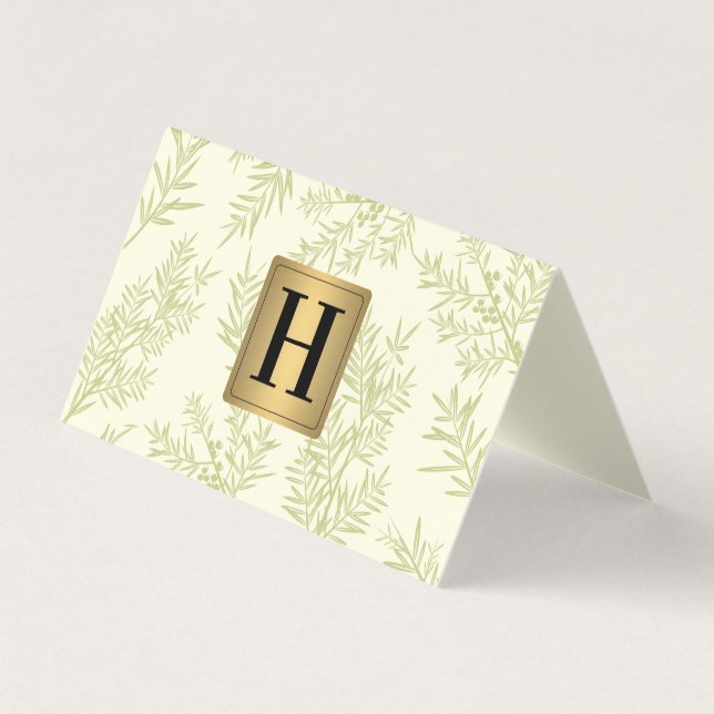 Gold Metallic Monogram | Juniper Branch Business Card (Front)