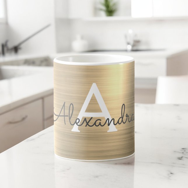 Gold Metallic Monogram Name & Initial Coffee Mug (Creator Uploaded)