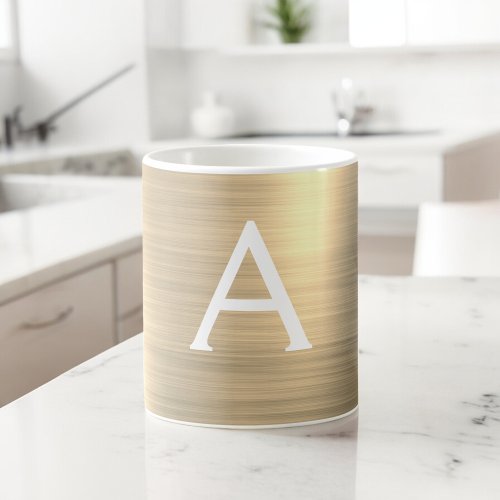 Gold Metallic Monogram Name  Initial Coffee Mug