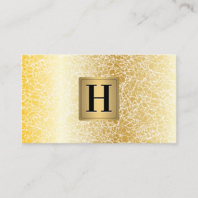 Gold Metallic Monogram | White Gold Texture Business Card (Front)
