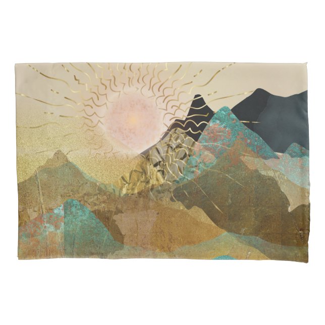 Gold Metallic Mountain Vista Landscape  Pillow Case (Front)