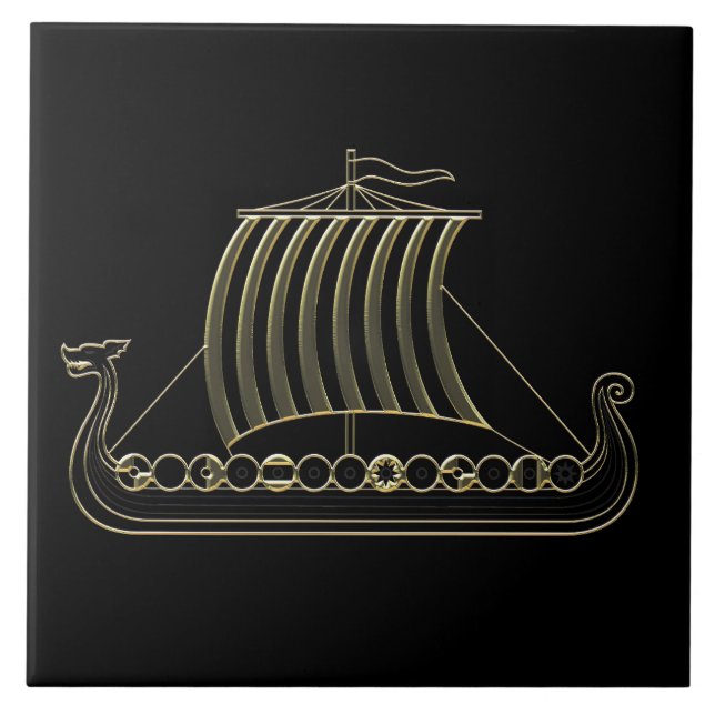 Gold Metallic Outline of Viking Longboat Tile (Front)