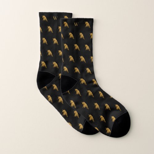 Gold Metallic Ox Bull Monogrammed Initials Black Socks