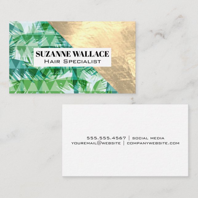 Gold Metallic | Palm Tree Geometric Business Card (Front/Back)