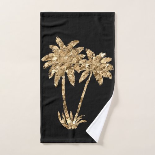 Gold Metallic Palm Trees on Black Hand Towel