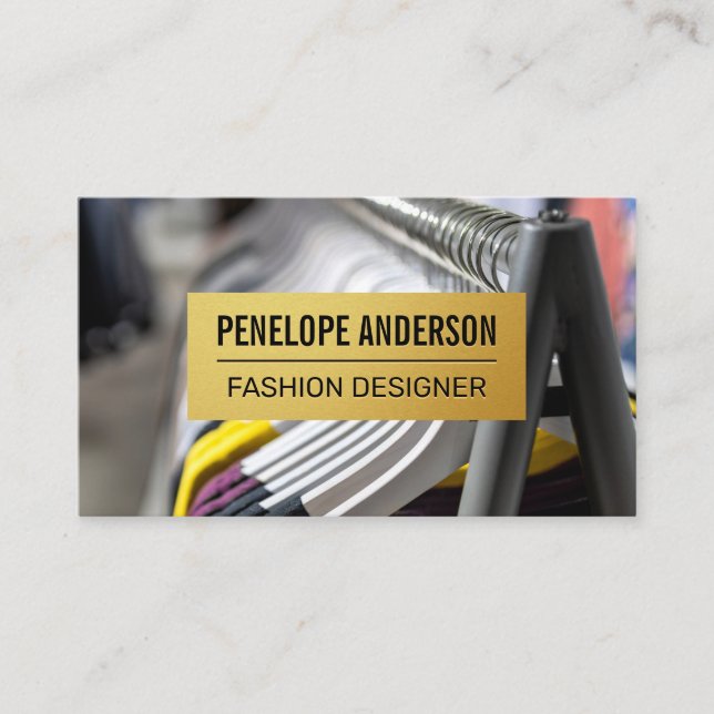 Gold Metallic Pattern | Hanging Clothing Rack Business Card (Front)
