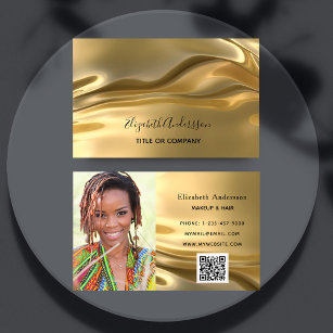 Gold metallic photo qr code  business card