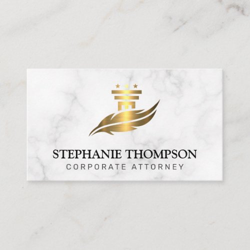 Gold Metallic Pillar and Feather Logo  Law  Appointment Card